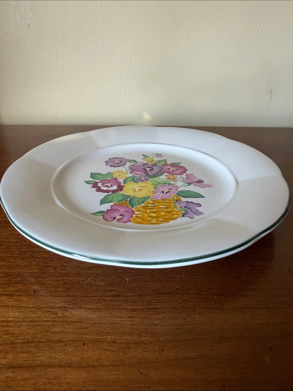 White Floral Dinner Plate - Pansy Bouquet Design